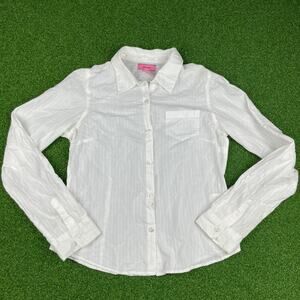 Vintage Y2K At Last Office Siren White Cotton Collared Blouse Sz M